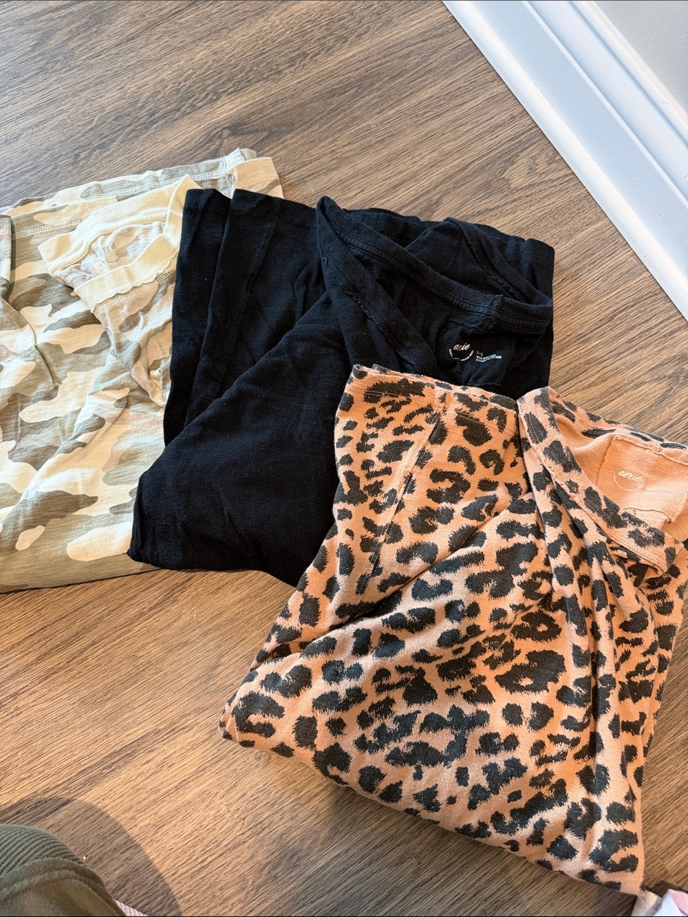 aerie Short Sleeve Tee Trio - Black, Tan Camo & Leopard